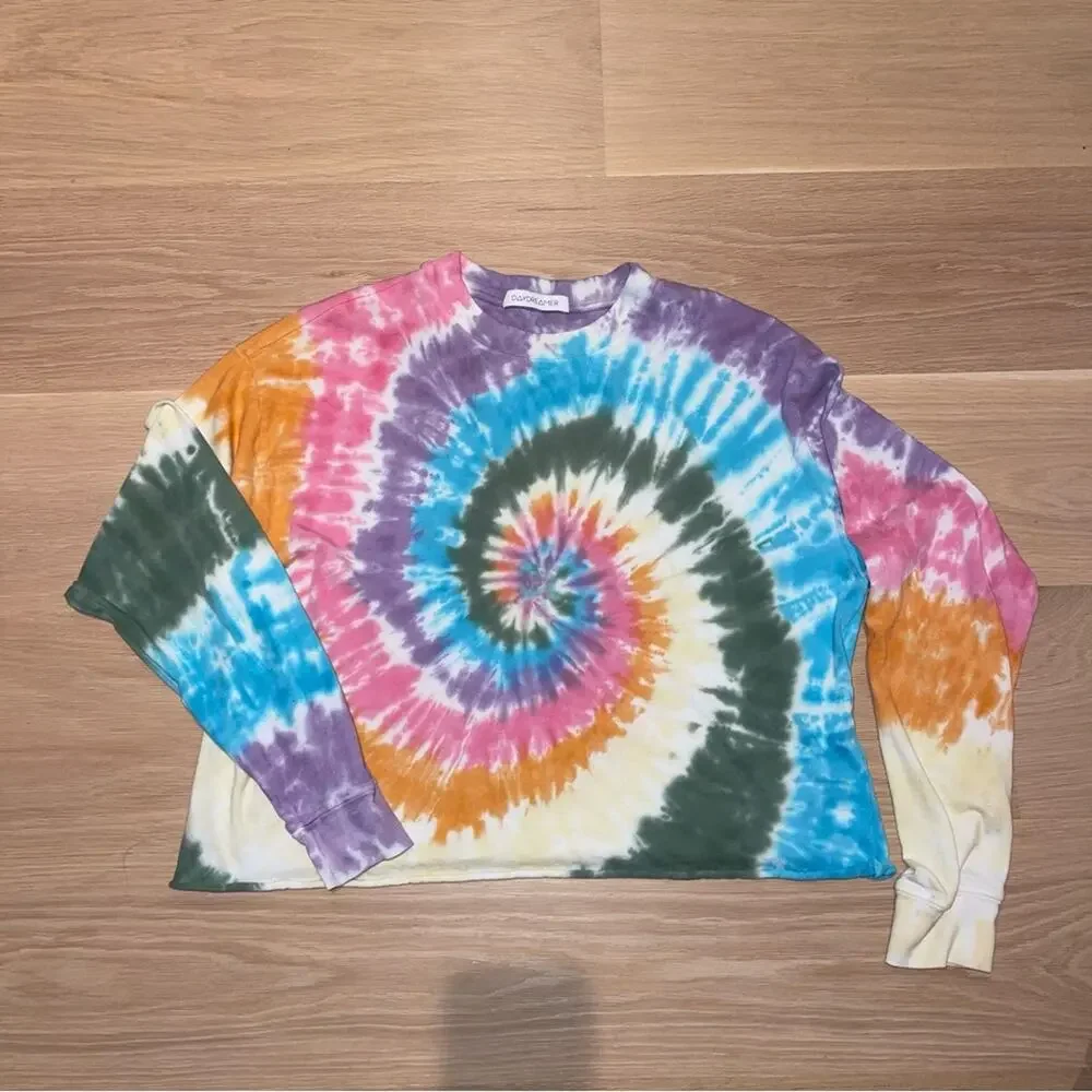 Daydreamer Rainbow Tie-Dye Long-Sleeve Tee T-Shirt Small - Picture 2 of 7